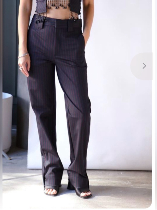 Ganni Pants - Ganni Pinstripe Side Suit Trousers Navy Red Stripe Tailored High Rise Size 36
